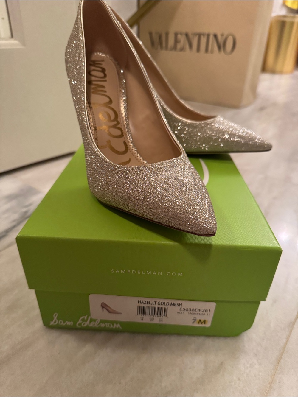 Sam Edelman Hazel Glitter Pointed-Toe Pump in Gold